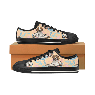 Brittany Spaniel Flower Black Men's Classic Canvas Shoes/Large Size - TeeAmazing