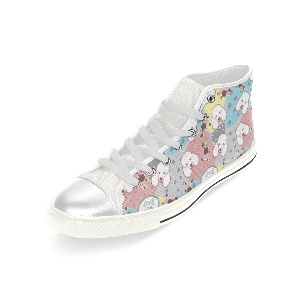 Poodle Pattern White High Top Canvas Women's Shoes/Large Size - TeeAmazing