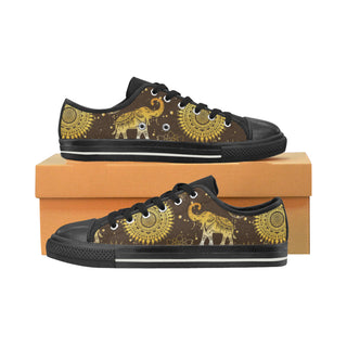 Elephant and Mandalas Black Low Top Canvas Shoes for Kid - TeeAmazing