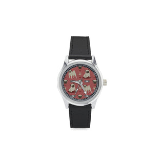 Pug Pattern Kid's Stainless Steel Leather Strap Watch - TeeAmazing