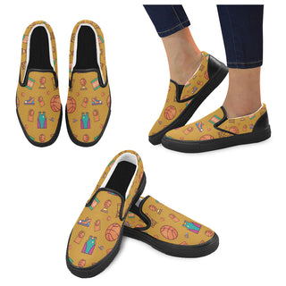 Basketball Pattern Black Women's Slip-on Canvas Shoes - TeeAmazing