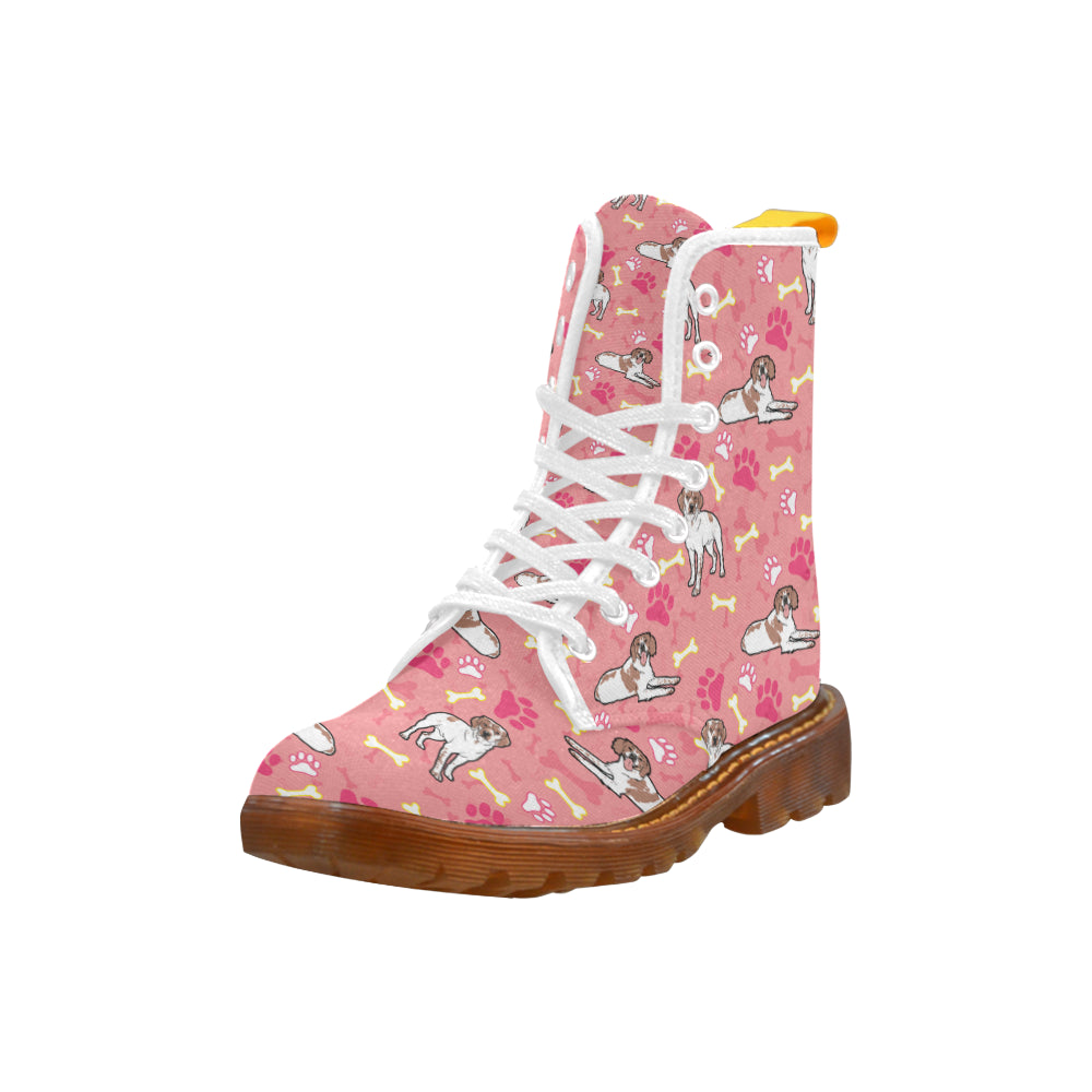 Brittany Spaniel Pattern White Boots For Women - TeeAmazing