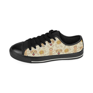 Golden Retriever Pattern Black Low Top Canvas Shoes for Kid - TeeAmazing