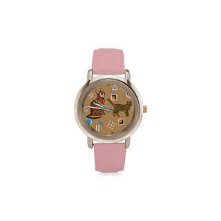 Bengal Cat Women's Rose Gold Leather Strap Watch - TeeAmazing