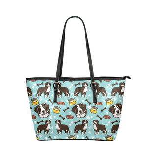 Bernese Mountain Pattern Leather Tote Bag/Small - TeeAmazing