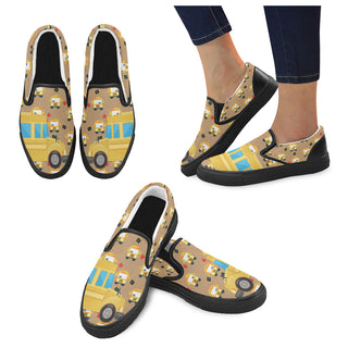 School Bus Black Women's Slip-on Canvas Shoes - TeeAmazing