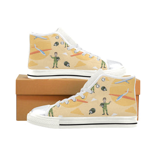 Pilot Pattern White High Top Canvas Shoes for Kid - TeeAmazing