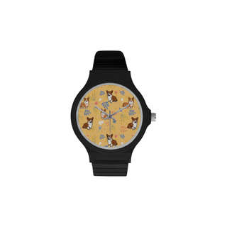 Corgi Flower Unisex Round Plastic Watch(Model 302) - TeeAmazing