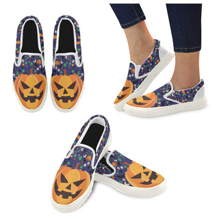 Pumpkin Halloween White Women's Slip-on Canvas Shoes - TeeAmazing
