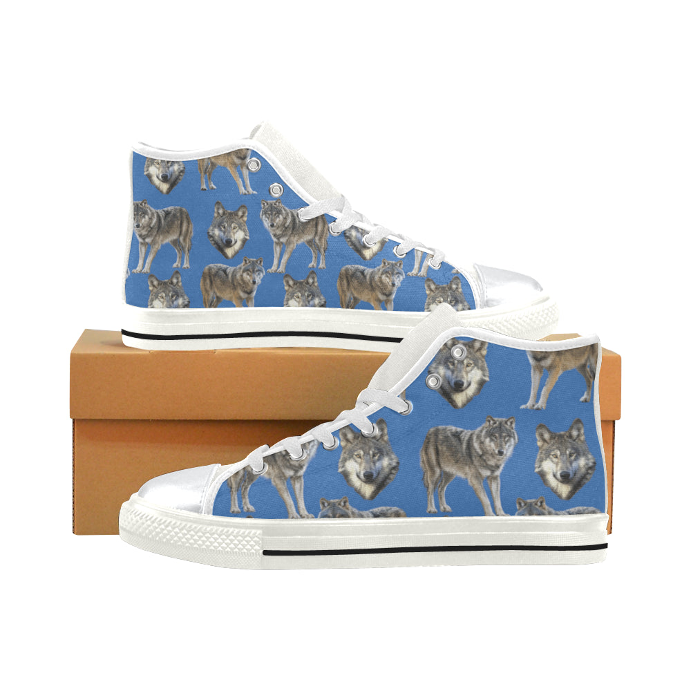 Wolf Pattern White High Top Canvas Women's Shoes/Large Size - TeeAmazing