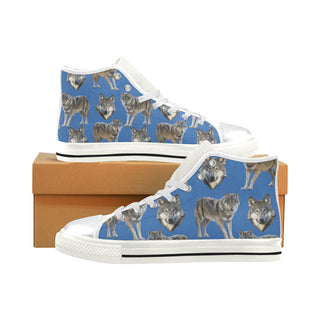 Wolf Pattern White High Top Canvas Women's Shoes/Large Size - TeeAmazing