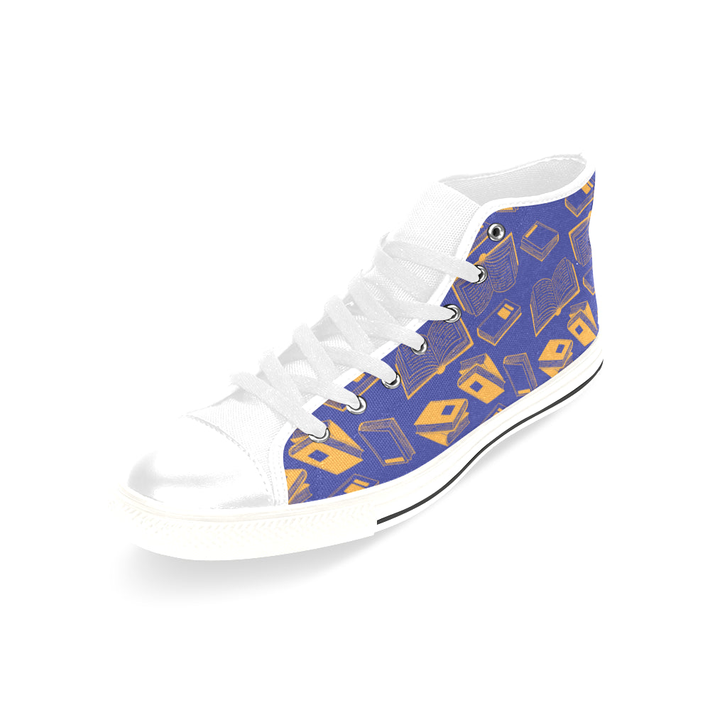Book Pattern White Men’s Classic High Top Canvas Shoes /Large Size - TeeAmazing