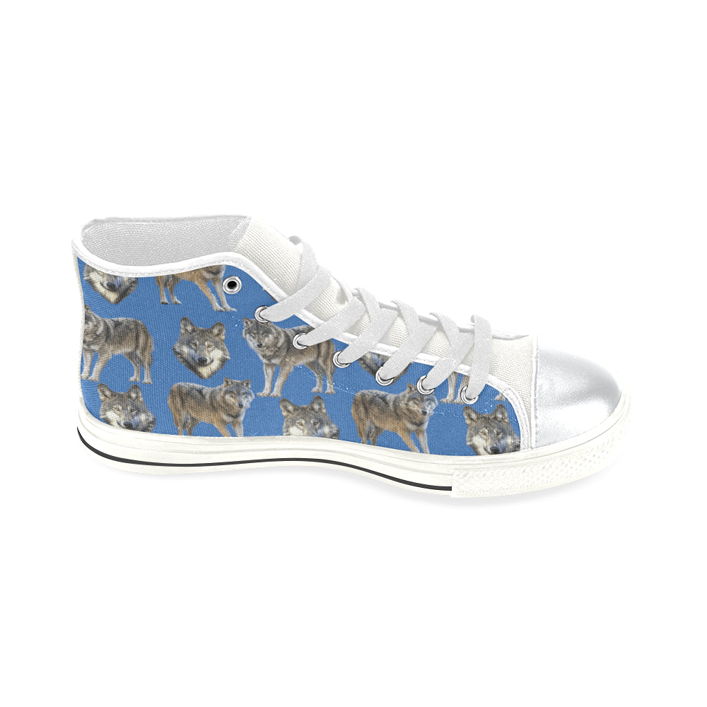 Wolf Pattern White High Top Canvas Shoes for Kid - TeeAmazing