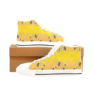 Bee Pattern White Men’s Classic High Top Canvas Shoes /Large Size - TeeAmazing