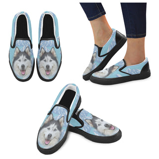 Husky Lover Black Women's Slip-on Canvas Shoes - TeeAmazing