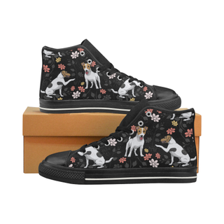 Jack Russell Terrier Flower Black High Top Canvas Shoes for Kid (Model 017) - TeeAmazing
