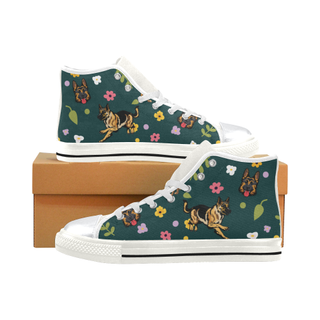 Tervuren Flower White High Top Canvas Women's Shoes/Large Size (Model 017) - TeeAmazing