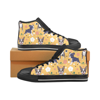 Boston Terrier Flower Black Men’s Classic High Top Canvas Shoes /Large Size - TeeAmazing