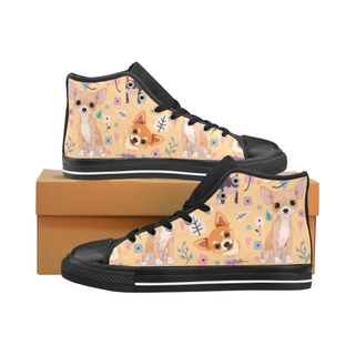 Chihuahua Flower Black Men’s Classic High Top Canvas Shoes /Large Size - TeeAmazing