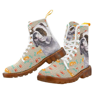 English Bulldog White Boots For Women - TeeAmazing