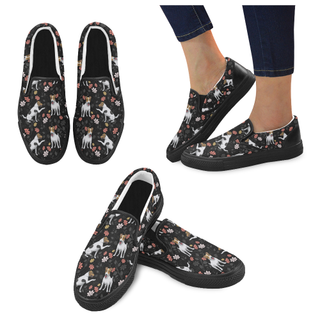Jack Russell Terrier Flower Black Women's Slip-on Canvas Shoes - TeeAmazing