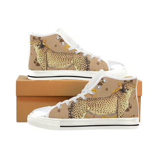 Cheetah White High Top Canvas Shoes for Kid - TeeAmazing