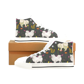 American Eskimo Dog Flower White Men’s Classic High Top Canvas Shoes /Large Size - TeeAmazing