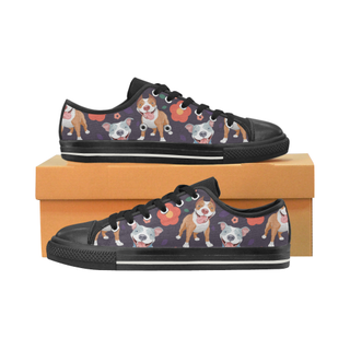 Pit bull Flower Black Low Top Canvas Shoes for Kid (Model 018) - TeeAmazing