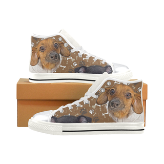 Chiweenie Pattern White High Top Canvas Shoes for Kid (Model 017) - TeeAmazing