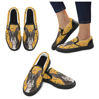 Boston Terrier Black Women's Slip-on Canvas Shoes - TeeAmazing