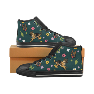 Tervuren Flower Black High Top Canvas Women's Shoes/Large Size (Model 017) - TeeAmazing