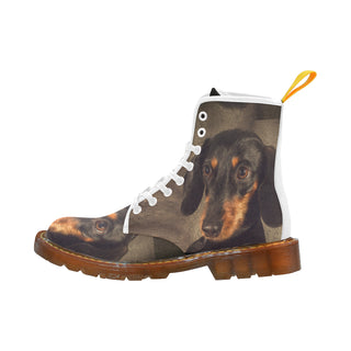 Dachshund Portrait White Boots For Men - TeeAmazing