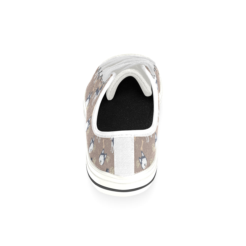 Siberian Husky Pattern White Low Top Canvas Shoes for Kid - TeeAmazing