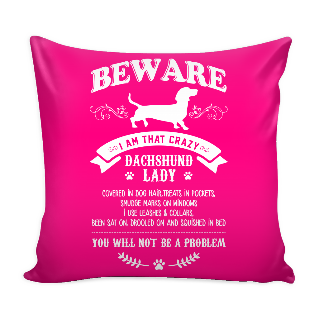 Beware Crazy Lady Dachshund Dog Pillow Cover - Dachshund Accessories - TeeAmazing