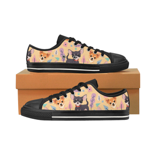 Chihuahua Flower Black Men's Classic Canvas Shoes/Large Size - TeeAmazing