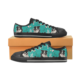 Border Collie Flower Black Low Top Canvas Shoes for Kid (Model 018) - TeeAmazing