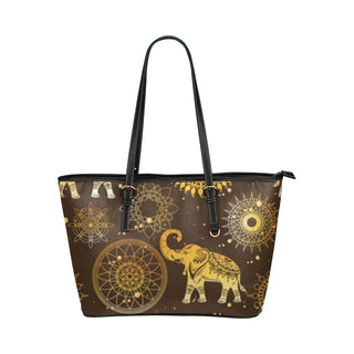 Elephant and Mandalas Leather Tote Bag/Small - TeeAmazing