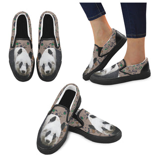 Panda Black Women's Slip-on Canvas Shoes - TeeAmazing