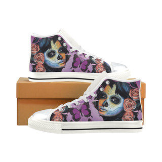 Sugar Skull Candy V1 White High Top Canvas Shoes for Kid - TeeAmazing