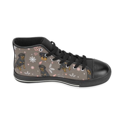 Rottweiler Flower Black High Top Canvas Women's Shoes/Large Size (Model 017) - TeeAmazing