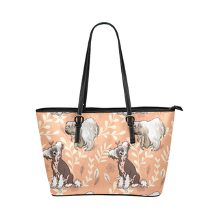 Chinese Crested Flower Leather Tote Bag/Small - TeeAmazing