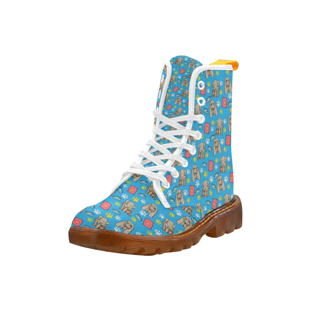 Bloodhound Pattern White Boots For Women - TeeAmazing
