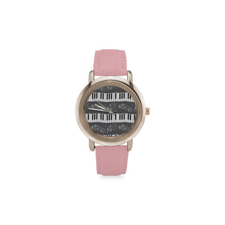 Piano Pattern Women's Rose Gold Leather Strap Watch - TeeAmazing