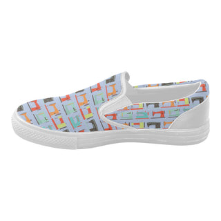 Sewing Machine Pattern White Women's Slip-on Canvas Shoes - TeeAmazing