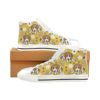 Beagle White High Top Canvas Women's Shoes/Large Size - TeeAmazing