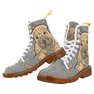 Shar Pei Dog White Boots For Men - TeeAmazing