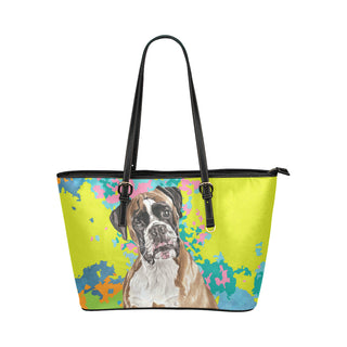 Boxer Water Colour No.2 Leather Tote Bag/Small - TeeAmazing