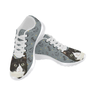 Tuxedo Cat White Sneakers for Women - TeeAmazing