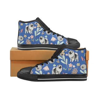 Keeshound Flower Black High Top Canvas Women's Shoes/Large Size (Model 017) - TeeAmazing