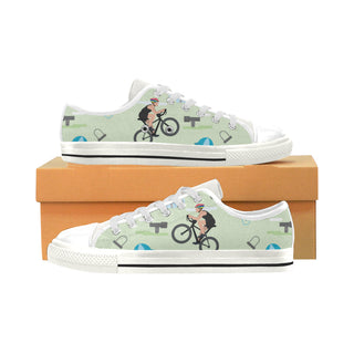 Cycling Pattern White Low Top Canvas Shoes for Kid - TeeAmazing